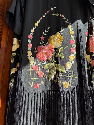 1920's Embroidered Fringe Kimono Boudoir Robe