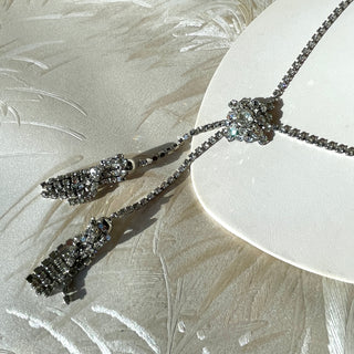 Silver Rhinestone Tassel Lariat Necklace