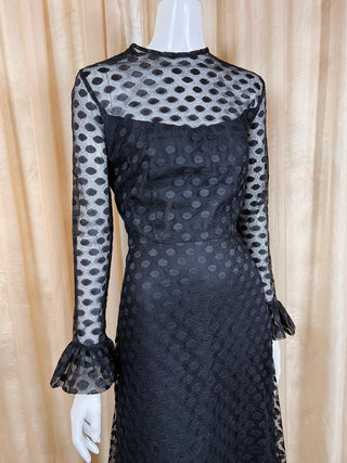 1970's Mesh Polka Dot Maxi Dress