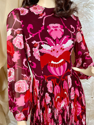 1960's La Mendola Floral Pleated Maxi Dress