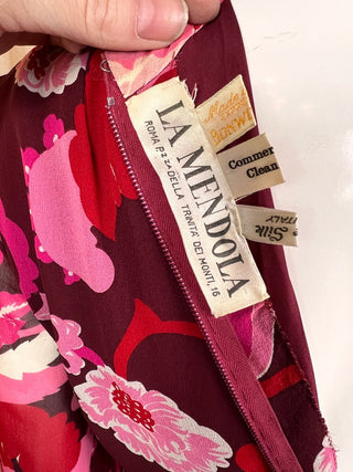 1960's La Mendola Floral Pleated Maxi Dress