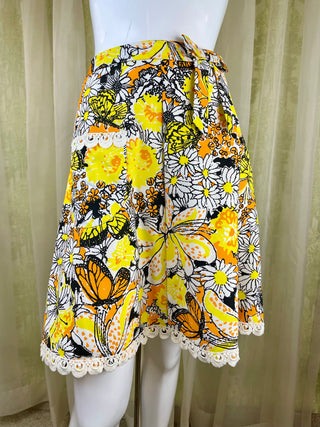 1970's Lilly Pulitzer Paris Garden A-Line Mini Skirt