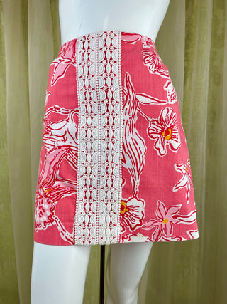 1990's Lilly Pulitzer Big Floral with Lace Mini Skirt