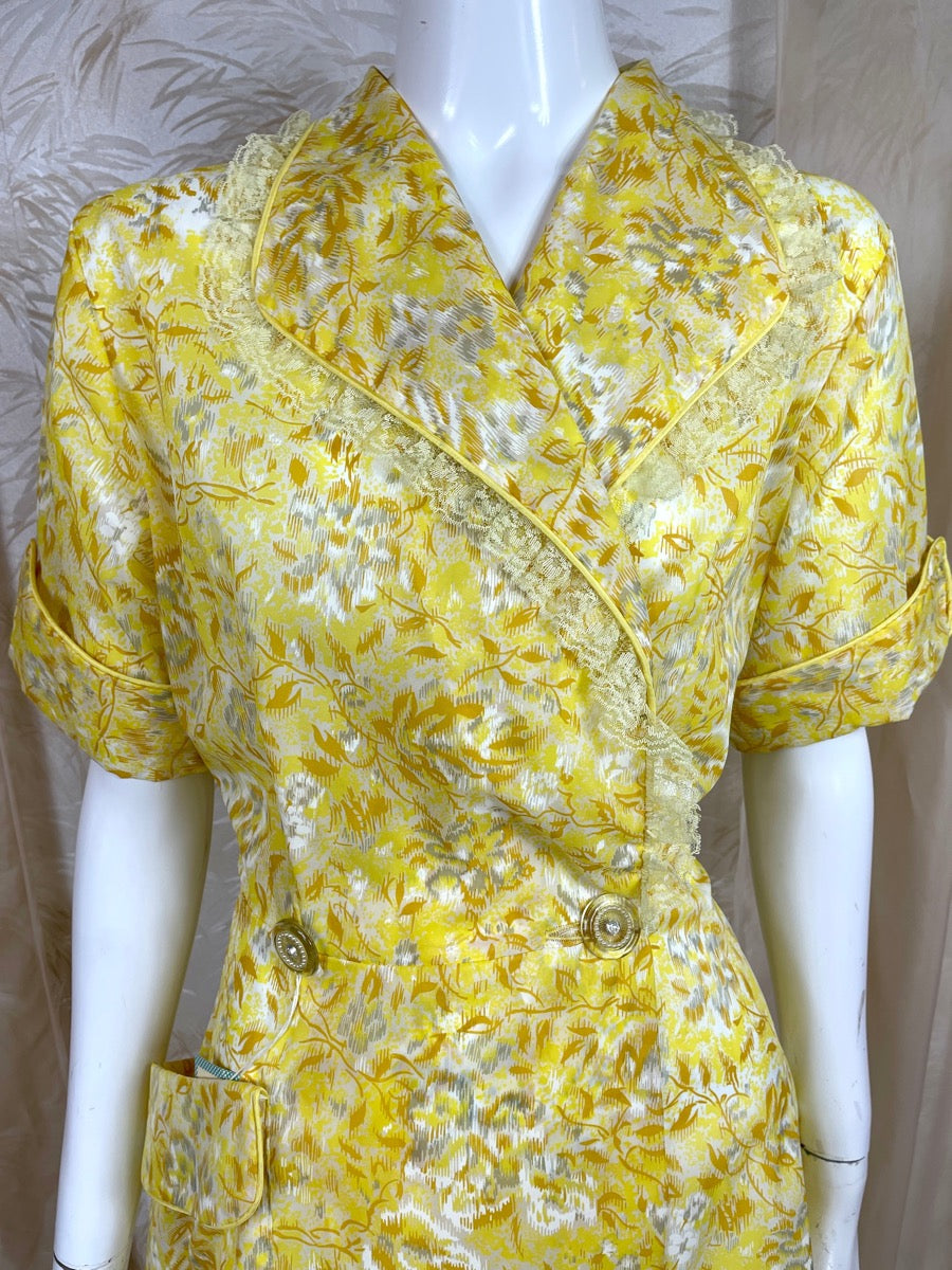 1940's Fancy Breakfast Robe Golden Pearl Vintage