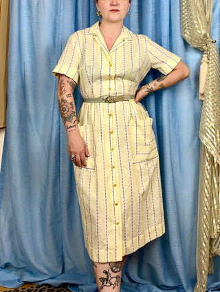1950's Floral Stripe Shirt Dress