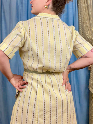 1950's Floral Stripe Shirt Dress