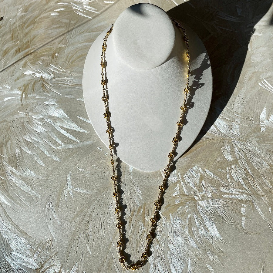 Gold Knots Chain Necklace Golden Pearl Vintage