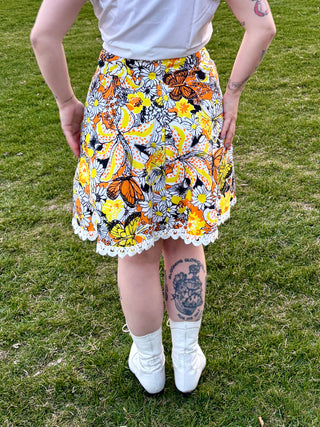 1970's Lilly Pulitzer Paris Garden A-Line Mini Skirt