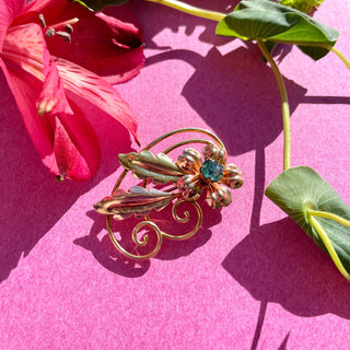 Curly Flower Leaf Brooch + Aqua Gem
