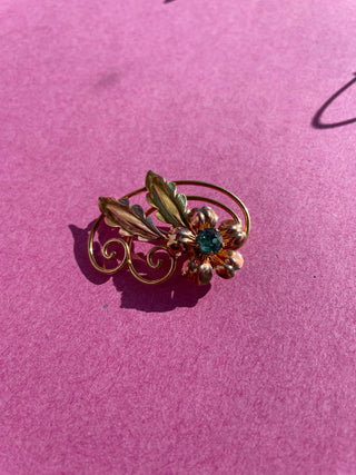 Curly Flower Leaf Brooch + Aqua Gem