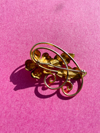 Curly Flower Leaf Brooch + Aqua Gem