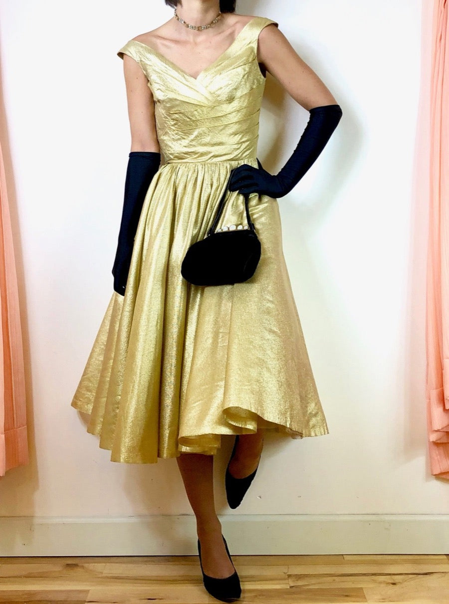 slim fit dress slacks 1950's Incredible Lamé Party Dress