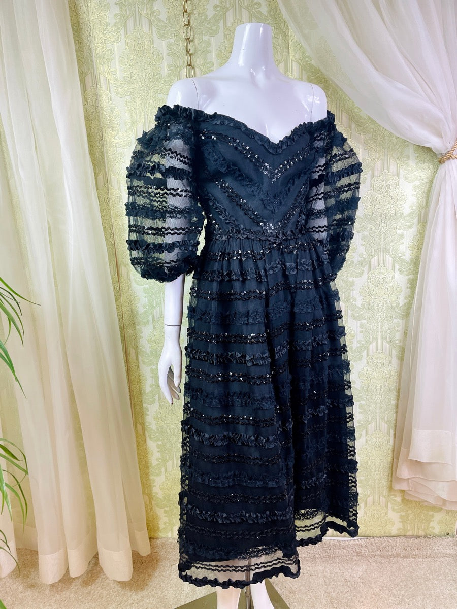 1980's Lillie Rubin Sequined Ribbon Dress  The Golden Pearl Vintage