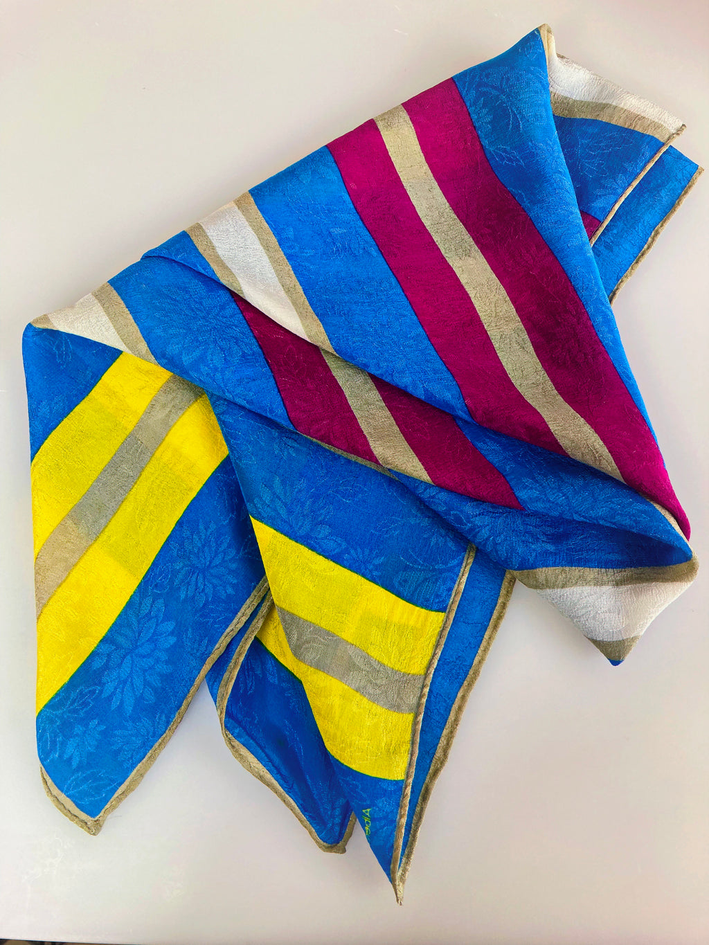 Vintage Albert Nipon Silk Scarf – Cobalt Blue Large Square  Albert Nipon Vintage Scarf display picture 1