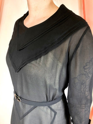 1920's Sheer Pieced Dress with Enamel Belt