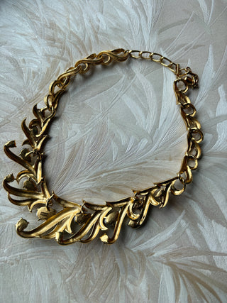 Trifari Gold Seaweed w/ Water Drop Gems Necklace