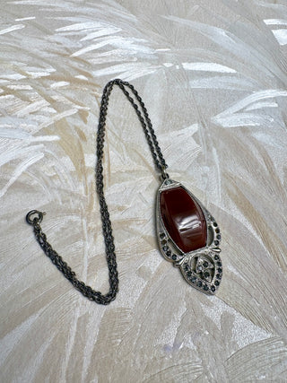 Deco Rhodium Bakelite Pendant with Marcasite