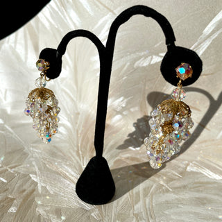 Gold Aurora Crystal Tiered Chandelier Earrings