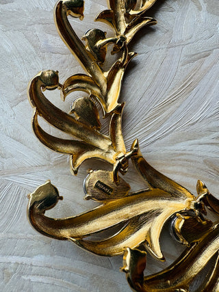 Trifari Gold Seaweed w/ Water Drop Gems Necklace