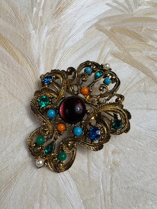 Baroque Ornate Brooch with Cabochon