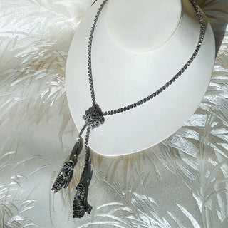 Silver Rhinestone Tassel Lariat Necklace