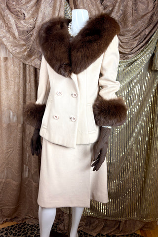 1960's Elizabeth Arden Fox Trim Suit