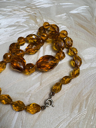 Graduated Amber Glass 20's Bead Necklace