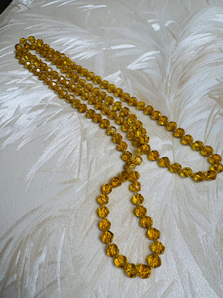 Long Amber Glass Faceted 20's Bead Necklace