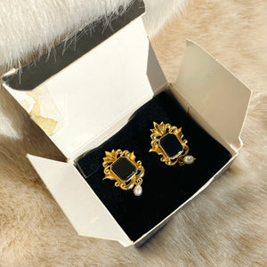 Avon Onyx Earrings in Box