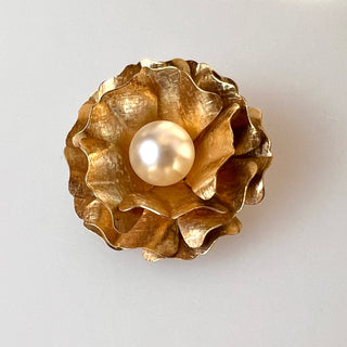 Gold Flower Pearl Brooch