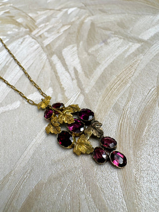 1920's Gold Filled Crystal Grape Cluster Necklace