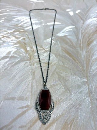 Deco Rhodium Bakelite Pendant with Marcasite