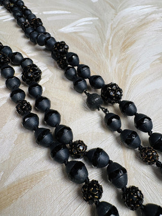 Long Frosted Black Bead Necklace