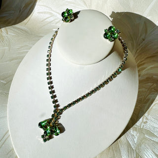 Juicy Green Rhinestone Necklace and Earrings Set