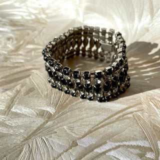 Wide Clear and Black Rhinestone Bracelet