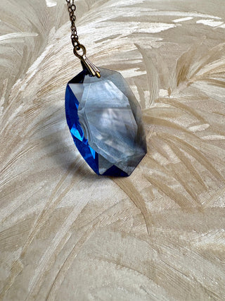 Deco Blue Glass Pendant Necklace