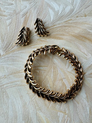 Pale Gold Spine Bracelet & Earring Set