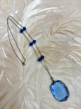 Deco Blue Glass Pendant Necklace
