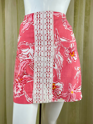 1990's Lilly Pulitzer Big Floral with Lace Mini Skirt