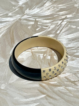 Black and White Rhinestone Resin Bangle