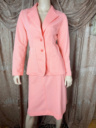 1970's Windowpane Plaid Skirt Suit