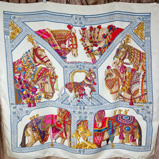 1990's La Danse Du Cheval Marwari Hermés Scarf in Box