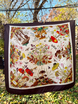 1970's Gucci Mushroom Flora & Fauna Silk Scarf