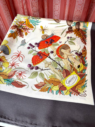 1970's Gucci Mushroom Flora & Fauna Silk Scarf