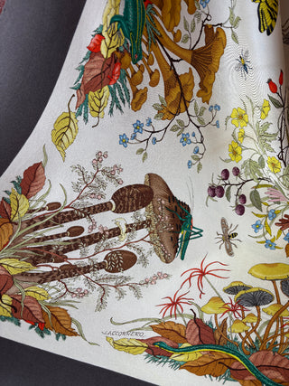 1970's Gucci Mushroom Flora & Fauna Silk Scarf