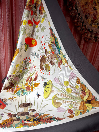 1970's Gucci Mushroom Flora & Fauna Silk Scarf