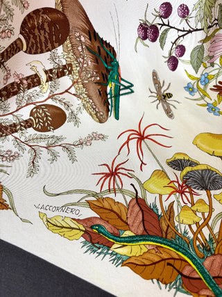 1970's Gucci Mushroom Flora & Fauna Silk Scarf