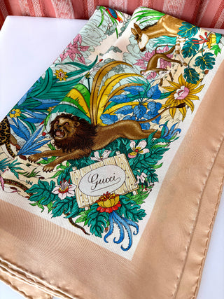 1970's Gucci Jungle Safari Silk Scarf
