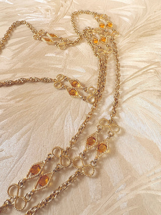Long Gold Chain Necklace Yellow Gems
