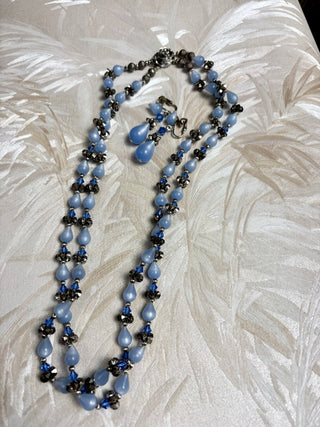 Silver & Blue Pearlite Bead Necklace & Earring Set